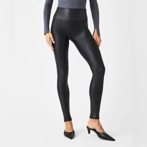 SPANX faux Leather Black Stretch Leggings Shapewear women’s size medium